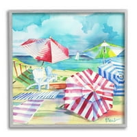 Stupell Industries Ventura Plaj Soyulmuş Şemsiye Boyama Gri Çerçeveli Sanat Baskı Duvar Sanatı, tasarım Paul Brent