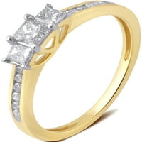 Karat T.W. taş Prenses Pırlanta 10K Sarı Altın Nişan Yüzüğü