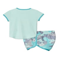 Reebok Bebek Kız ve Yürümeye Başlayan Kız Aktif Grafik Tişört ve Dokuma Kısa Kıyafet Seti, 2 Parça, 12M-5T