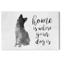 Wynwood Stüdyo Tipografi ve Tırnaklar Duvar Sanatı Tuval Baskılar 'Köpek evdir' Aile Tırnak ve Sözler-Gri, Beyaz
