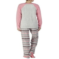 Kadın Polar Henley pijama üst pantolon ve çorap Hediye pijama seti