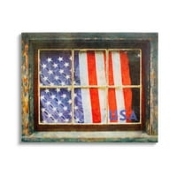 Stupell Endüstrileri Vatansever Amerikan Bayrağı Rustik Pencere Şenlikli Ev Resim Galerisi Sarılmış Tuval Baskı Duvar