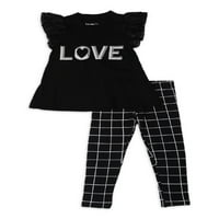 Kensie Girls 4'lü Fırfırlı Kol Mock Boyunlu Üst ve Baskılı Tayt, 2'li Kıyafet Seti