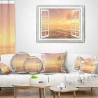 Designart Açık Pencere Kahverengi Deniz Kıyısına - Deniz Kıyısı Atma Yastığı - 16x16