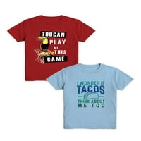 Çılgın Motor Erkek Kısa Kollu Tacos Grafik Ekip Boyun T-Shirt, 2'li Paket, Boyutları XS-2XL