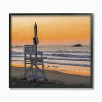 Stupell Industries Cankurtaran Sandalye Plaj Günbatımı Fotoğraf Çerçeveli Duvar Sanatı Kasıtlı Fitil