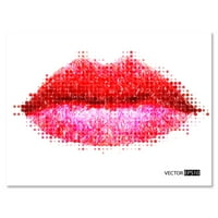 Designart 'Soyut kırmızı kadın dudaklar Piksel' Modern tuval duvar sanatı baskı