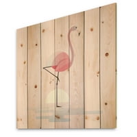 Designart 'Tek Ayak Üzerinde Duran Pembe Flamingo' Çiftlik Evi Doğal Çam Ağacına Baskı