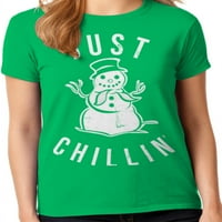 Grafik Amerika Şenlikli Noel Tatili Sadece Chillin Kardan Adam kadın Grafik T-Shirt