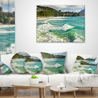 Designart Egzotik Tropikal Plaj Mavi Sular - Büyük Boy Plaj Kırlent - 18x18