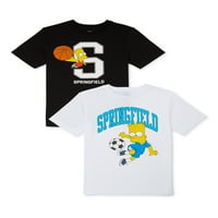 Simpsonlar Erkek Kısa Kollu Bart Spor Grafikli Tişört, 2'li Paket, Beden XS-XXL
