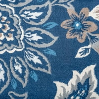 Geleneksel Alan Kilim Çiçek Koyu Mavi Kapalı Yuvarlak Kolay Temizlenebilir