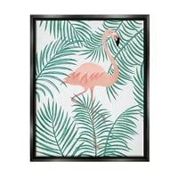 Stupell Flamingo Tünemiş Tropikal palmiye Yaprakları Manzara Boyama Siyah Şamandıra Çerçeveli Sanat Baskı Duvar Sanatı