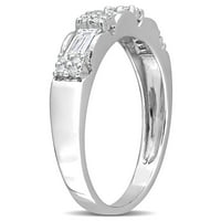 Karat T.G.W. Baget Kesim Oluşturulan Beyaz Mozanit Gümüş yıldönümü yüzüğü