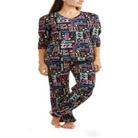 Grafik Baskı Bayan Uzun Kollu Pijama Takımı