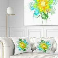 Designart Sarı Mavi Parlayan Fraktal Çiçek - Çiçekli Kırlent - 18x18
