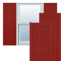 Ekena Millwork 18 W 51 H Gerçek Fit PVC Çiftlik Evi Düz Panel Kombinasyonu Sabit Montajlı Panjurlar, Yangın Kırmızısı