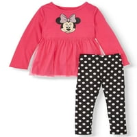 Minnie Mouse Toddler Kız Uzun Kollu Tül Tunik ve Puantiyeli Tayt, Kıyafet Seti