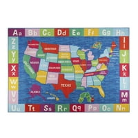 Eric Carle İlköğretim ABD Haritası Çocuk Alan Kilim Mavi Kırmızı, 4'11 x6'6 Dikdörtgen