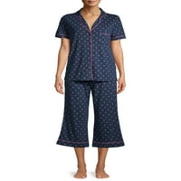 Gizli hazineler kadın ve kadın artı geleneksel kısa kollu çentik yaka 2 parçalı pijama takımı