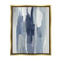 Stupell Sanayi Katmanları Mavi ve Beyaz Soyut Hareketler Metalik Altın Çerçeveli Yüzen Tuval Duvar Sanatı, 24x30