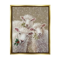 Stupell Endüstrileri Kış Koyun Trio Çiftlik Hayvanları Tatil Boyama Altın Şamandıra Çerçeveli Sanat Baskı Duvar Sanatı